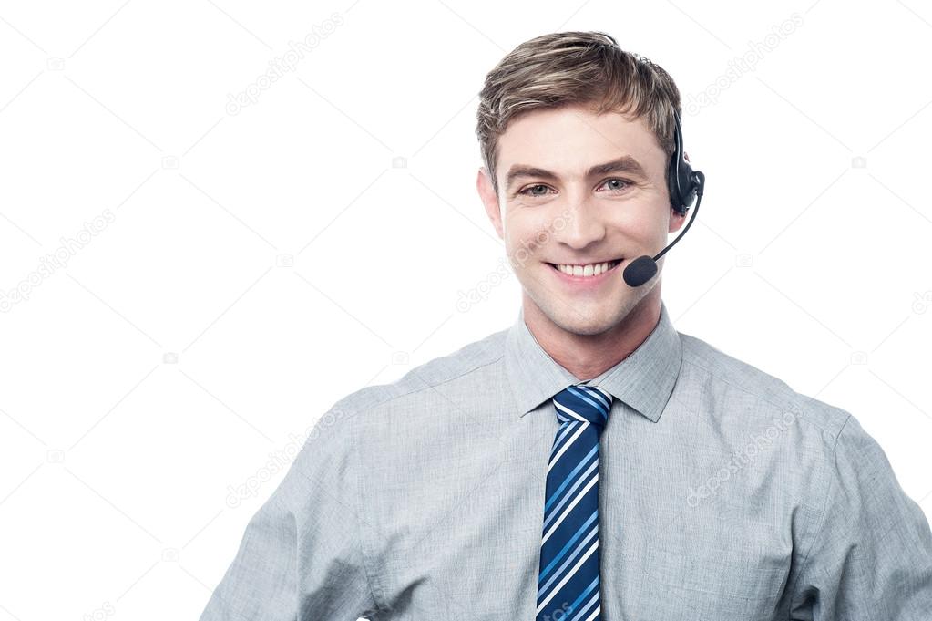 Handsome call centre executive at work