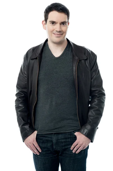 Handsome man in leather jacket — Stock Photo, Image