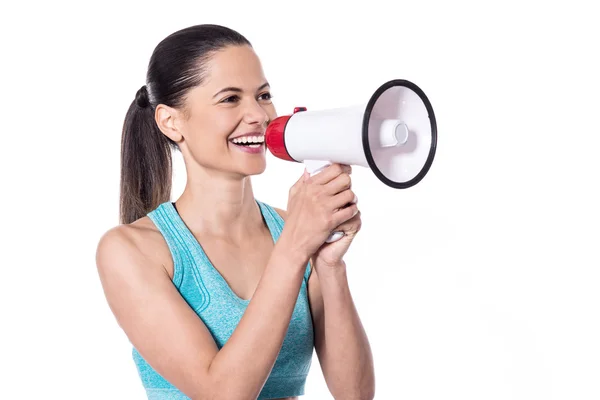 Pretty lady making an announcement — Stock Photo, Image