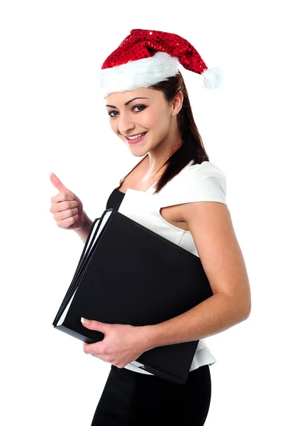 Biznes kobieta noszenia santa WPR — Zdjęcie stockowe