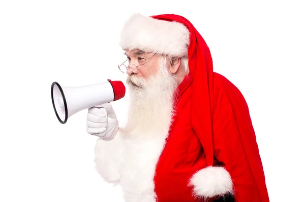 Santa claus spreken via megafoon — Stockfoto