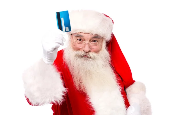 Father santa showing credit card — Stock Photo, Image