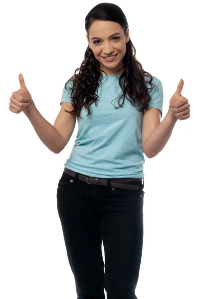 Woman with thumbs up gesture — Stock Photo, Image