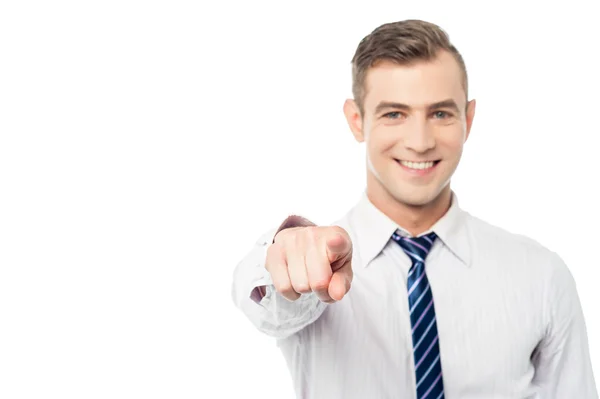 Businessman pointing towards the camera — Stock Photo, Image