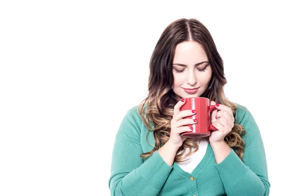 Femme avec une tasse de café — Photo