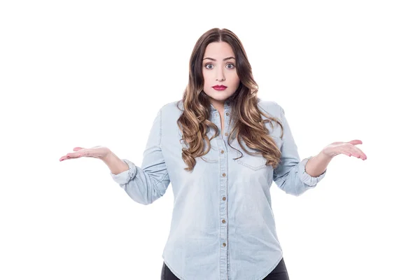 Mujer expresiva con las manos abiertas — Foto de Stock