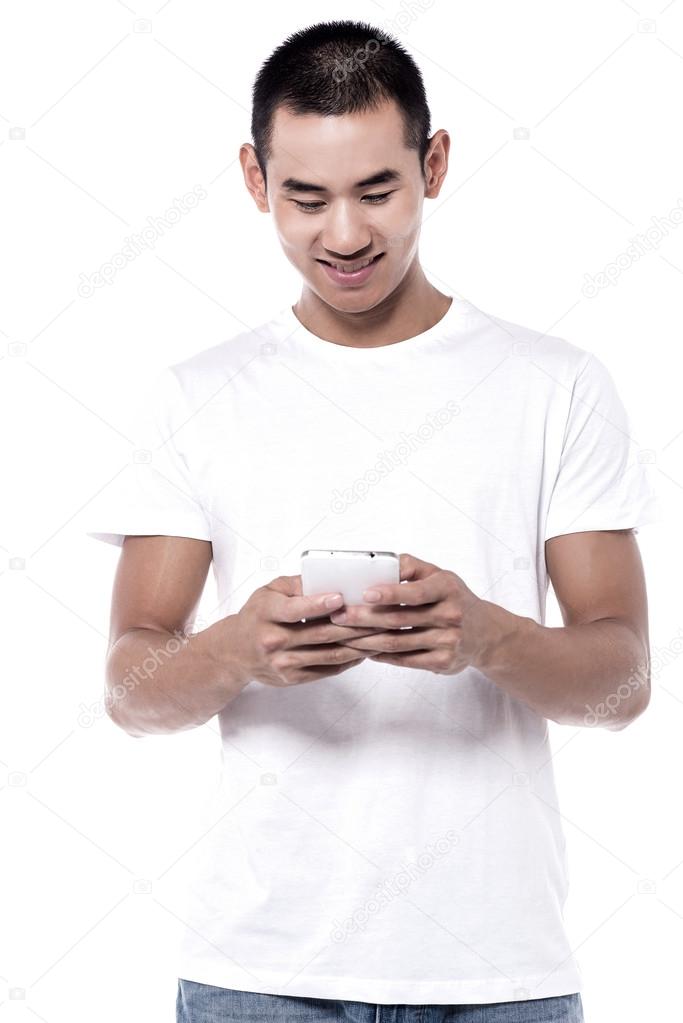 man reading emails from a smartphone