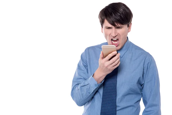 Homem de negócios irritado no telefonema — Fotografia de Stock