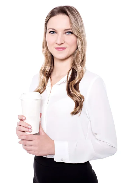Business woman holding coffee cup — Stock Photo, Image