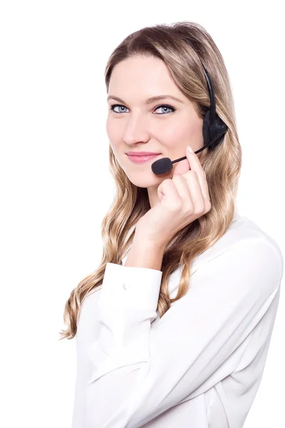 Mujer de negocios bonita con auriculares —  Fotos de Stock