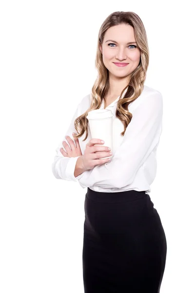 Kvinnliga verkställande anläggning kaffe kopp — Stockfoto