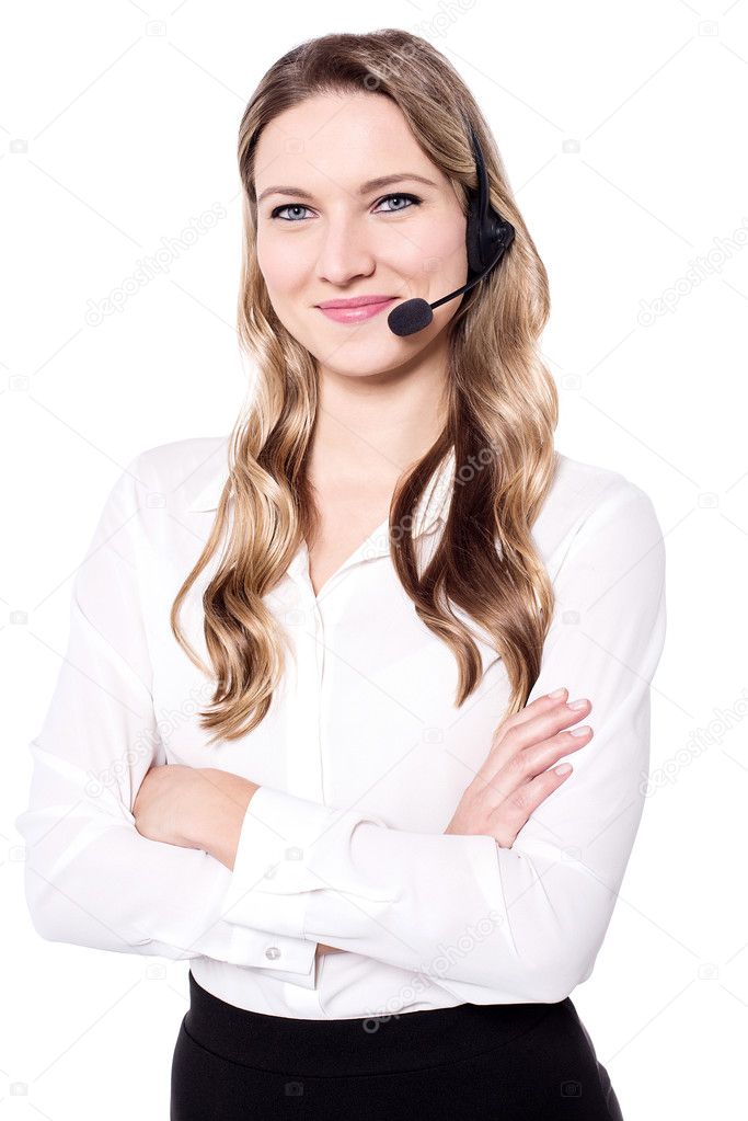 Confident attractive woman with headset