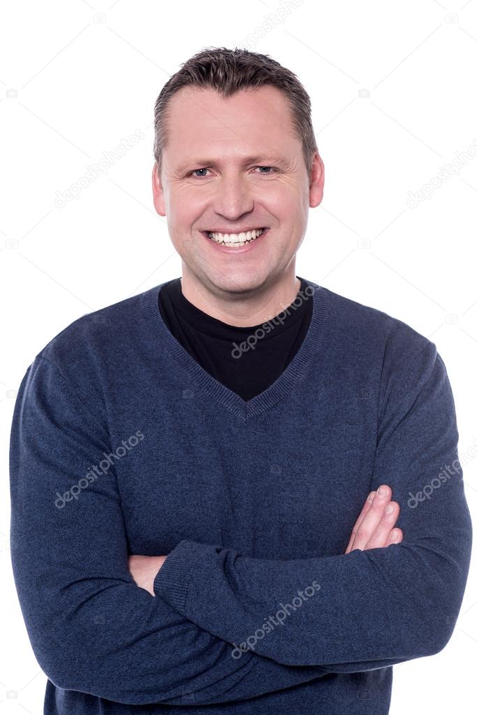 happy man with crossed arms