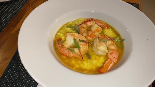 Insect Food Plate Shrimp Risotto — Stock Video