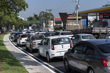 Sao Paulo şehrinde trafik vardı. Sao Paulo şehri, Brezilya.