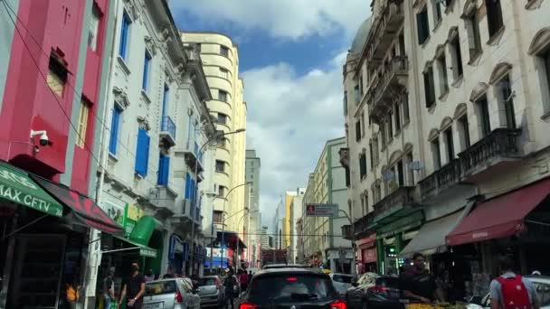 Торговая Улица Улица Санта Ифигения Город Сао Паулу Бразилия — стоковое видео