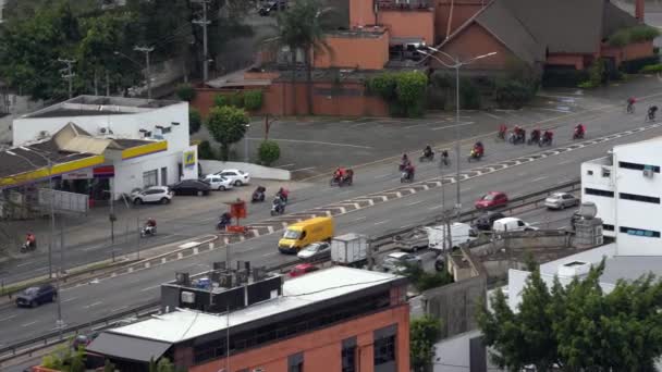 Manifestation Der Antragstellung Moto Boy Streik Bewerbungsbiker Der Stadt Sao — Stockvideo