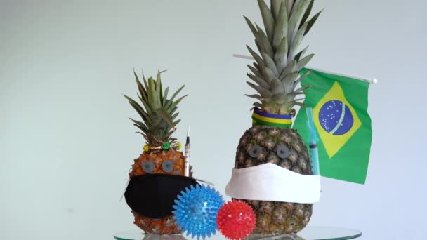 Szczepienie Brazylii Koronawirus Flaga Brazylijska Strzykawka Igłą Koncepcja Szczepień — Wideo stockowe