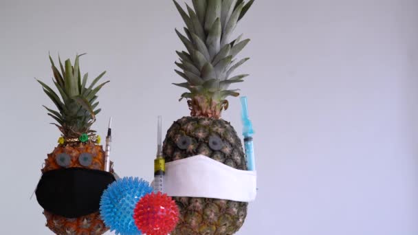 Celkový Dopad Koncepce Covid19 Ananas Maskou Vakcínou — Stock video