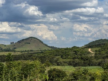 Kırsal alan ve arka planda toprak yol. 