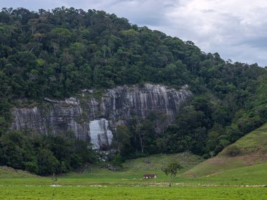 Deniz ve kayalar. Deniz dalgalarının ve muhteşem Rocky sahillerinin havadan görünüşü. 