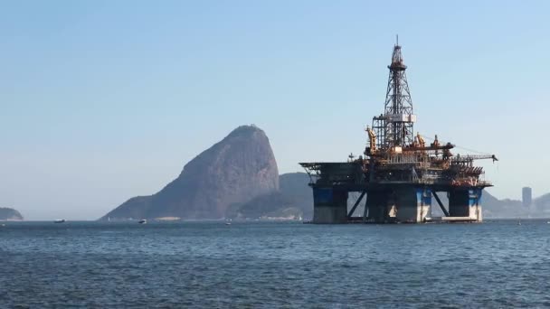 Námořní Vrtná Plošina Olejová Věž Ropná Věž Plovoucí Moři Rio — Stock video
