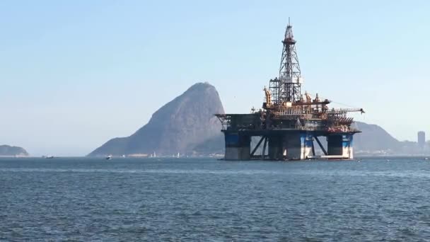 Deniz Sondaj Platformu Petrol Kulesi Yağ Kulesi Denizde Yüzüyor Rio — Stok video