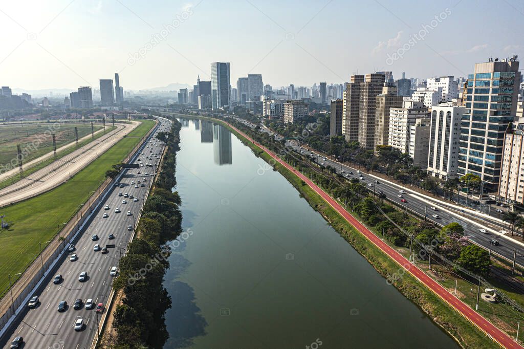 City of Sao Paulo, Brazil. Marginal Pinheiros Avenue, and Pinheiros River. 
