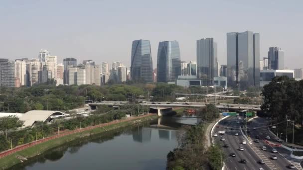 Cidade São Paulo Brasil Avenida Marginal Pinheiros Rio Pinheiros — Vídeo de Stock