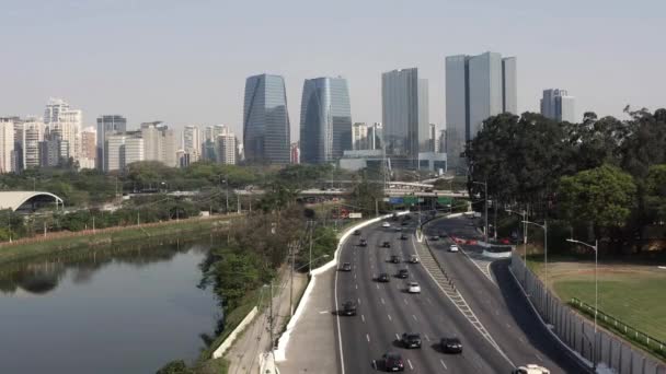 Ciudad Sao Paulo Brasil Avenida Pinheiros Marginal Río Pinheiros — Vídeos de Stock