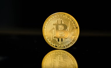 Altın bitcoin para. Kripto para değişimi ticareti. Kripto para birimi borsa konsepti. Sanal para konsepti. Madencilik ya da engelleme teknolojisi.
