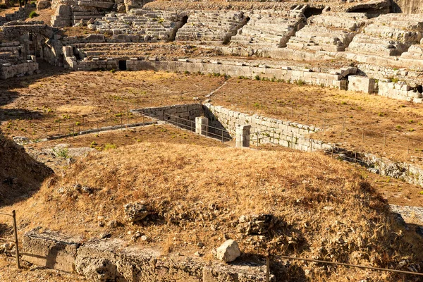 Promenade Dans Amphithéâtre Romain Ruines Syracuse Sicile Italie — Photo