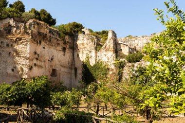 Latomia del Paradiso 'nun Doğal Sahneleri Syracuse, Sicilya, İtalya' daki Neapolis Arkeoloji Parkı.