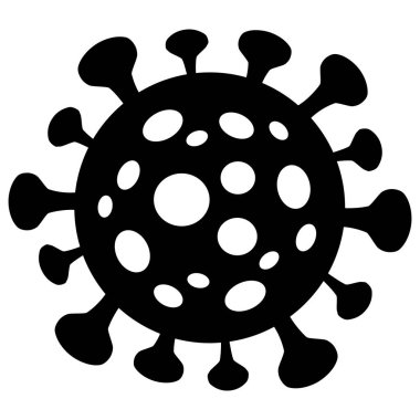 Covid-19 siluet vektör sembolü. Düz koronavirüs grafiği beyaz arkaplanda izole edildi.