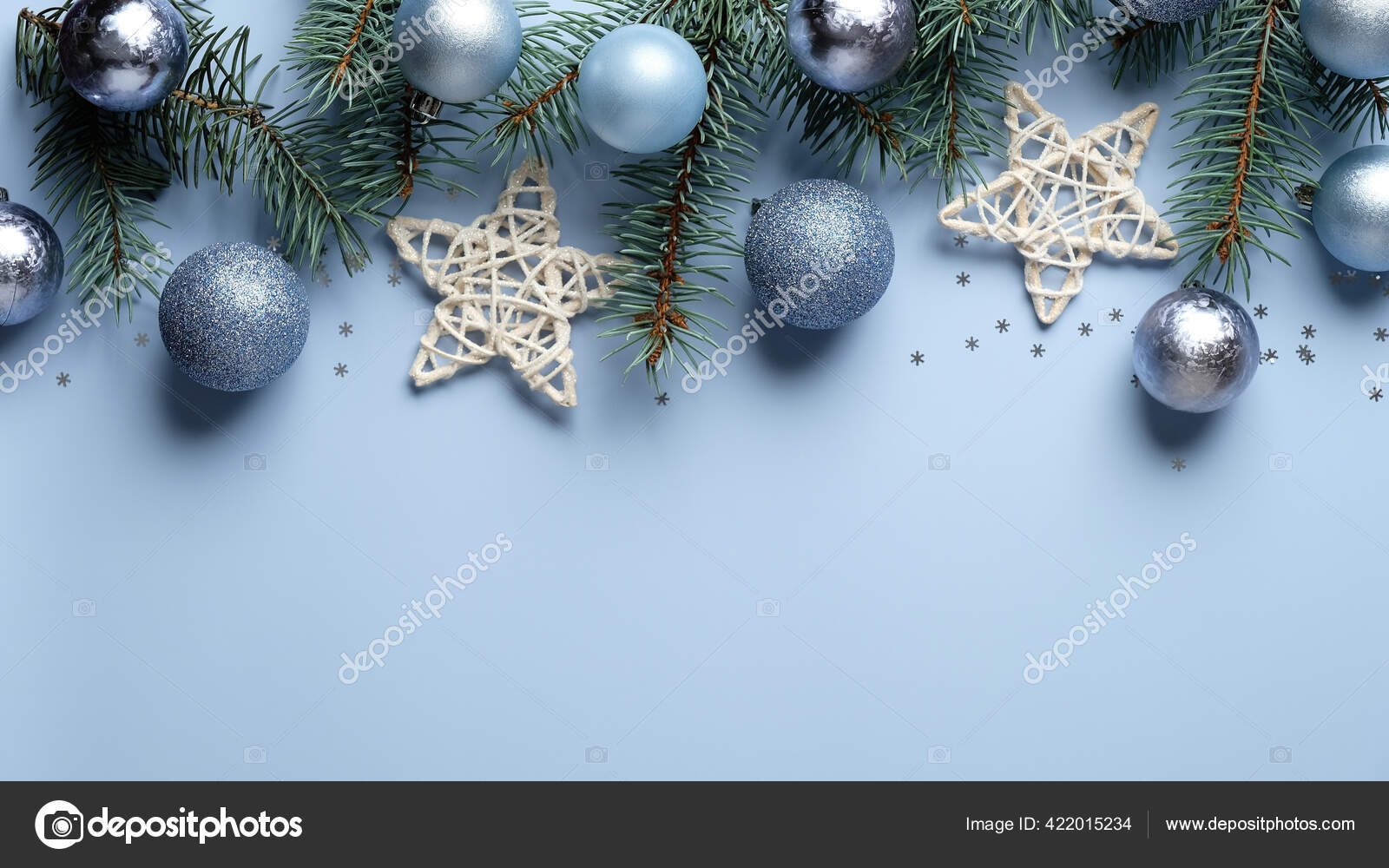 Download Christmas Banner Mockup Christmas Tree Branches Decorated Blue Silver Color Stock Photo Image By C Savanevich 422015234