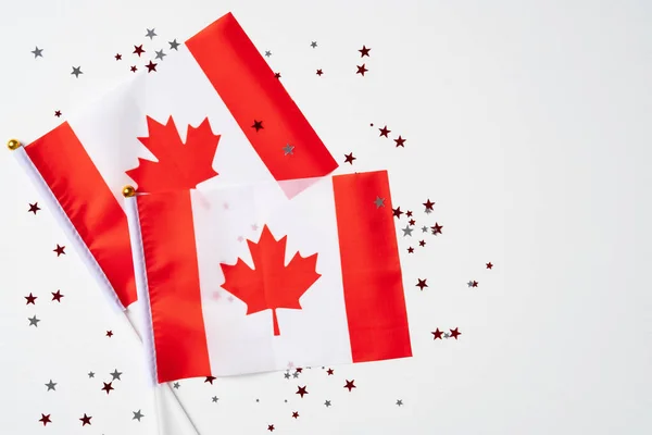 Happy Canada Day Concept Nationale Vlaggen Van Canada Confetti Witte — Stockfoto