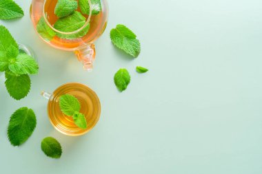 Taze nane çayı. Yeşil yapraklı bitki çayı..
