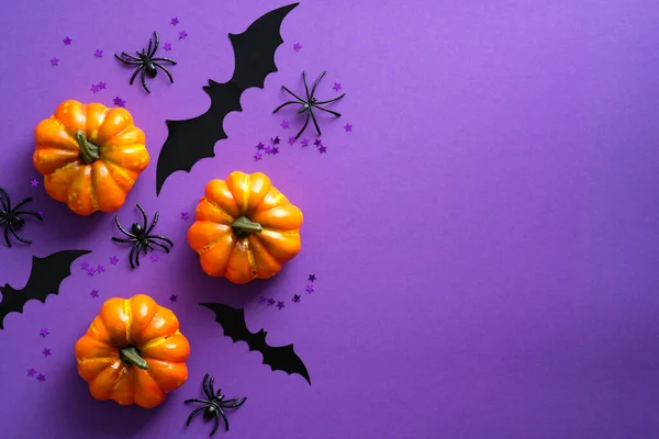 Buon Concetto Festa Halloween Decorazioni Halloween Zucche Pipistrelli Ragni Sfondo — Foto Stock