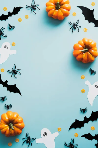 Buon Concetto Festa Halloween Decorazioni Halloween Pipistrelli Fantasmi Ragni Zucche — Foto Stock