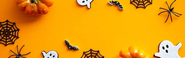 Feliz Diseño Banner Halloween Halloween Amplia Bandera Maqueta Con Espacio —  Fotos de Stock