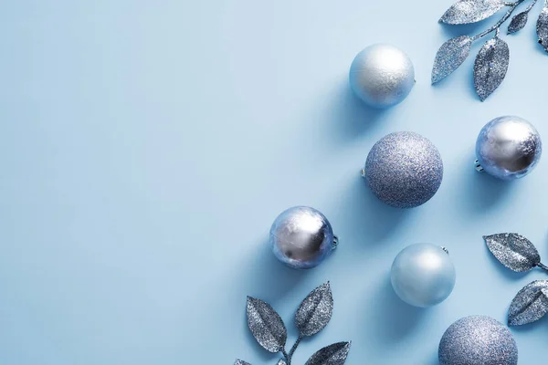Elegantní Vánoční Dekorace Modrém Pozadí Nový Rok Banner Design Vánoční — Stock fotografie
