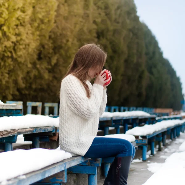 Portrait of a girl in a winter park — Stock Photo, Image