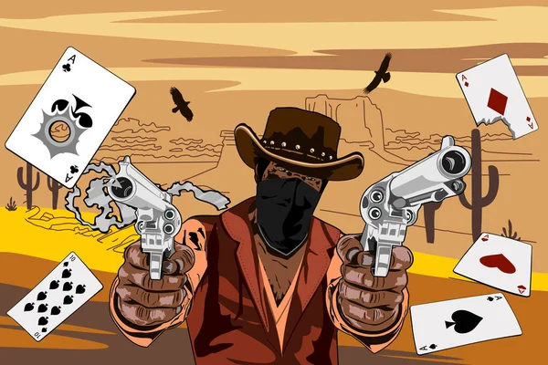 Nach Dem Genuss Von Alkohol Spielt Ein Müder Cowboy Karten — Stockvektor