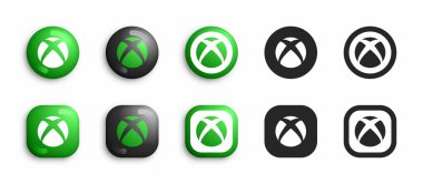 Microsoft XBox Video Oyun Konsolu Modern 3D ve Düz Simgeler Beyaz Arkaplanda İzole Edilen Vektörü Ayarla