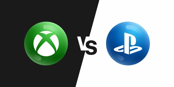 XBox Series X VS PlayStation 5 Iconos vectoriales 3D sobre fondo blanco y negro — Vector de stock