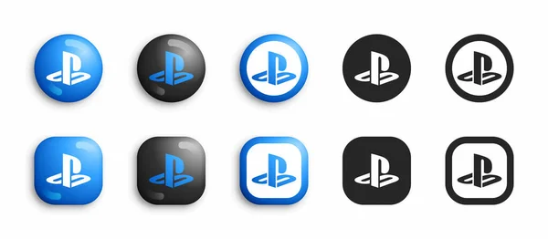 Sony PlayStation Video Oyun Konsolu Modern 3D ve Düz Simgeler Beyaz Arkaplanda İzole Edilen Vektörü Ayarla