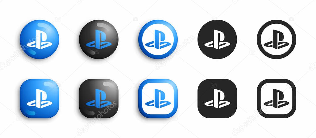 Sony PlayStation Video Game Console Modern 3D And Flat Icons Set Vector Isolated On White Background. PS Logo In Different Variations