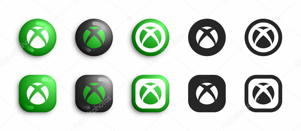 Microsoft XBox Video Game Console Modern 3D And Flat Icons Set Vector Isolated On White Background. XBox Series X Logo In Different Variations