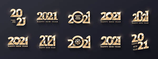 2021年新年快乐溢价金标志矢量不同3D文本设计模板收集背景 — 图库矢量图片