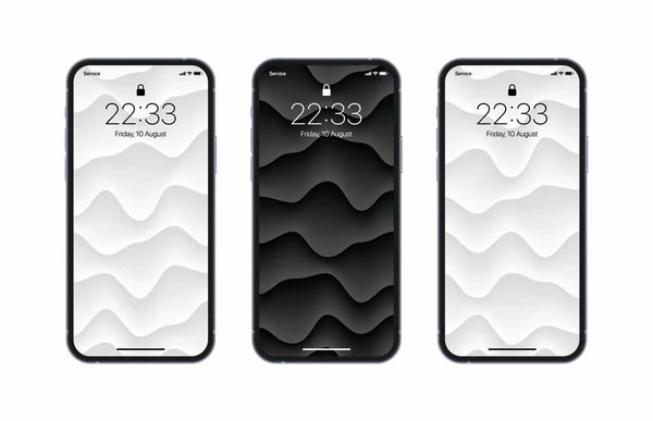 Different Variations BW Layered Structure Wallpapers Set On Photorealistic Smartphone Screen - Stok Vektor